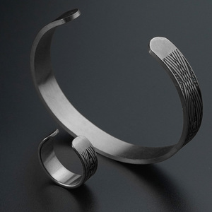 Stainless Steel Jewelry <b>Set</b> Open Adjustable Stainless Steel Finish Cuff <b>Bangle</b> Bracelets for Women Titanium Plated - Product Image 2