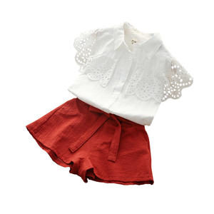 ชุดเสื้อผ้าเด็กขายส่ง เสื้อแขนระบายลูกไม้ ชุดเซ็ทสีขาว - Product Image 1