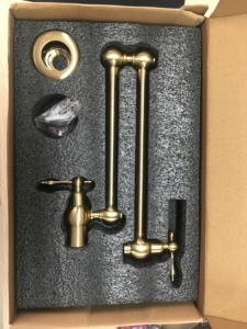 <span class=keywords><strong>Rubinetto</strong></span> da cucina pieghevole a <span class=keywords><strong>doppio</strong></span> snodo in ottone non laccato, montaggio a parete, finitura oro spazzolato - Product Image 5