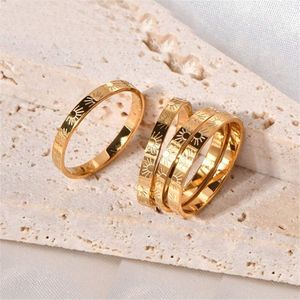 Anillo Delgado de Acero Inoxidable con Grabado <span class=keywords><strong>Sol</strong></span> Dorado, Anillos Finos Minimalistas para Pareja - Product Image 1