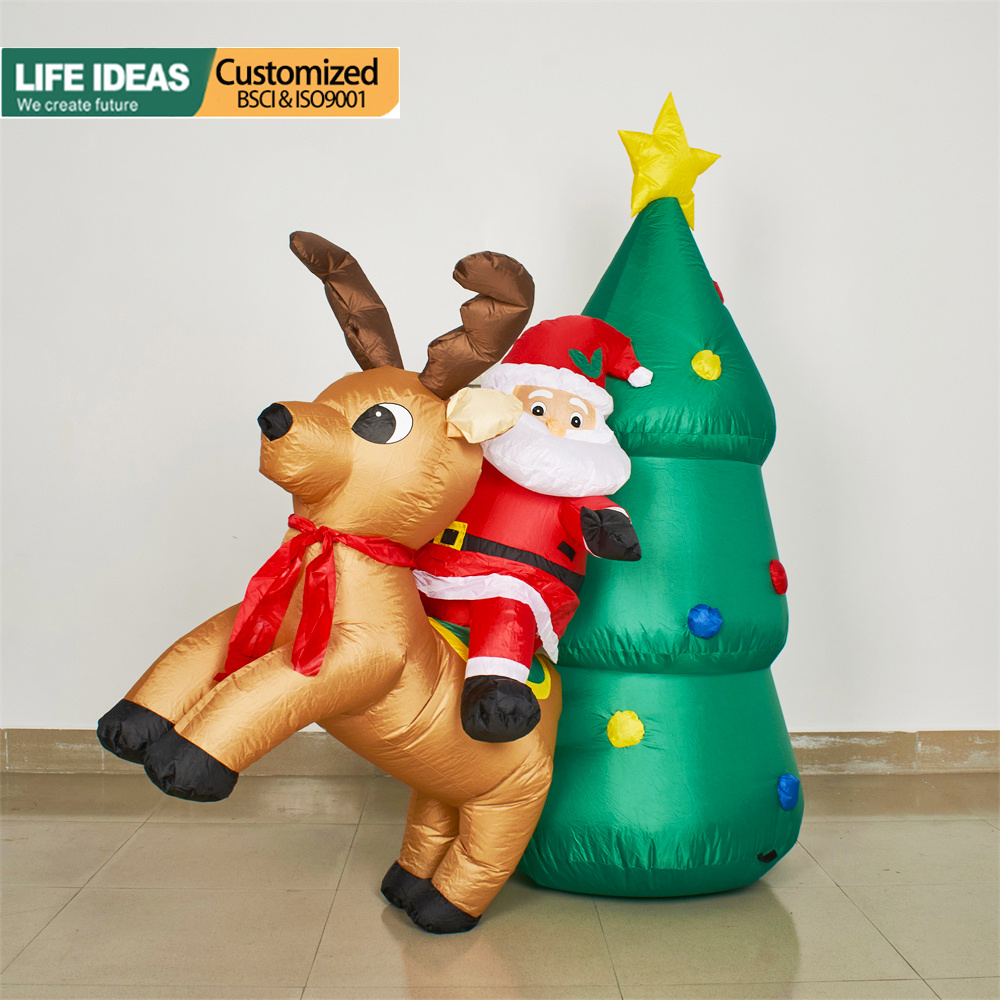 5FT gonflable Santa Claus monte un renne avec arbre de Noël