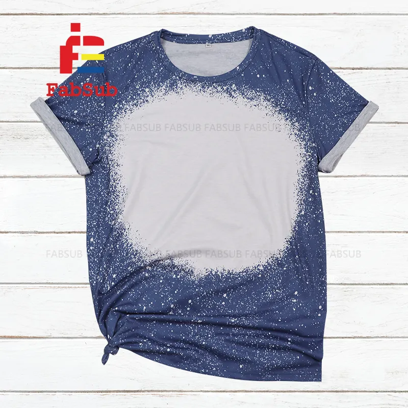 Fabsub yeni trend sahte ağartılmış T-shirt yetişkin çocuk yürüyor 100% Polyester gömlek süblimasyon Heather ağartıcı gömlek