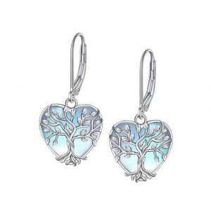 Silver Plated Heart Moonstone Earrings <b>Tree</b> Life Pendant Jewelry Set for Women Wedding Jewelry Heart-shaped Life <b>Tree</b> Jewelry - Product Image 4