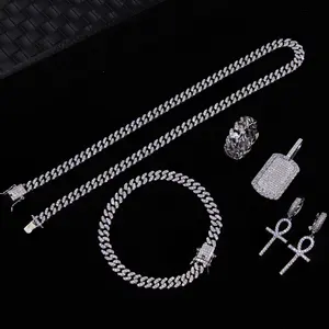 Solid 925 Silver 6mm 10mm Wide Single Row Set vvs Moissanite diamond Bracelet Cuban link chain for Women/Mens hiphop jewelry