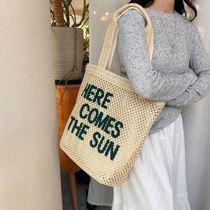 Sac fourre-tout tressé grande capacité HERE COMES SUN, en coton et polyester, idéal pour la plage, l'hiver, le printemps et l'été - Product Image 3