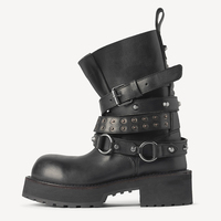 Bottes de motard à plateforme en cuir véritable cloutées style punk avec bout bulle, vente en gros OEM ODM