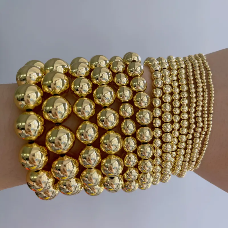 Popular Trend Custom Bracelets Gold Plated Brass Beads Big Small Size Round Beaded Friendship Jewelry Bracelet