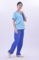 Ensemble d'uniformes médicaux unisexe à col en V, patchwork bicolore, à manches courtes, en sergé respirant, pour infirmières et personnel hospitalier
