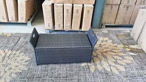 Banc <span class=keywords><strong>de</strong></span> <span class=keywords><strong>jardin</strong></span> <span class=keywords><strong>de</strong></span> haute qualité pour l'extérieur avec rangement, en rotin plastique, design moderne, coussin durable et imperméable - Product Image 2