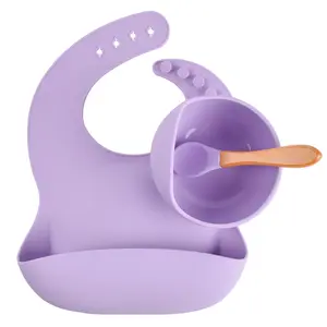 Fabrikant Bpa Gratis Baby Servies Voeden Set 4 Stuks Siliconen Bib Zuig Kom En Baby Led Spenen Set