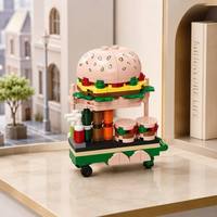 Ensemble de blocs de construction de chariot de nourriture de rue personnalisé pour hamburgers, mini modèle d'assemblage DIY pour exposition sur bureau et jeu créatif