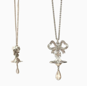 Nouveauté été : Collier de luxe abordable pour femme, style Western, en tungstène plaqué or, avec pendentif Orb Planète, nœud, goutte d'eau et perle - Product Image 5