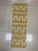 Tissu de dentelle brodé de cordon Randa Factory avec perles de verre tubulaires en cristal et paillettes, Fila Encaje Guatemala