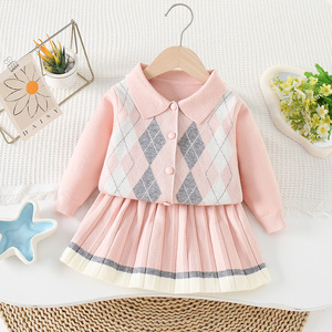 <span class=keywords><strong>Nouvel</strong></span> ensemble tricoté pour filles : <span class=keywords><strong>pull</strong></span> à revers jacquard diamant et jupe – <span class=keywords><strong>Robe</strong></span> de princesse élégante et classique pour enfants - Product Image 6
