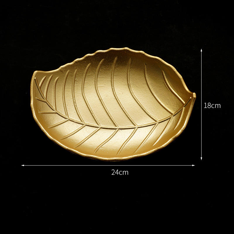 Golden wooden leaf fruit plate medium b