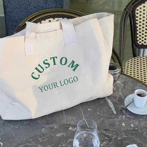 Grand <span class=keywords><strong>Sac</strong></span> Fourre-Tout en Toile Décontracté Grande Capacité avec <span class=keywords><strong>Fermeture</strong></span> Éclair, <span class=keywords><strong>Sac</strong></span> en Toile Personnalisé pour le Shopping, l'Usage Quotidien ou la <span class=keywords><strong>Plage</strong></span> - Product Image 3