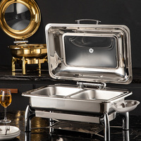 Ensemble de chauffe-plats électrique au gaz en acier inoxydable de luxe rectangle doré 9L pour buffet d'hôtels, fêtes et mariages