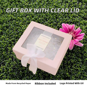 Yiwu Recycled Materials Embossed Coated Paper Gift Box with Clear Lid Base PVC <b>Window</b> Ribbon Bow - Product Image 2