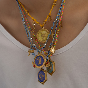 Handmade Đầy Màu Sắc Bông Sợi Dây Thừng Vòng Cổ Cross-Biên Giới Thiết Kế Ban Đầu Men Zodiac Cá Nhân Thép Không Gỉ Thời Trang Mặt Trăng - Product Image 1
