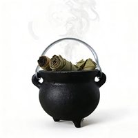 Miniature chaudière ventrue avec poignée, brûleur d'encens en fonte pour Halloween, diffuseur aromatique d'aromathérapie au parfum de bois de santal