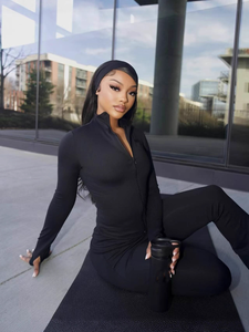 Bộ đồ thể thao nữ thiết kế logo riêng, quần jogger tập luyện và áo khoác yoga có khóa kéo, bộ 2 <span class=keywords><strong>m</strong></span>ón, đồ tập <span class=keywords><strong>m</strong></span>ùa thu dành cho nữ - Product Image 4