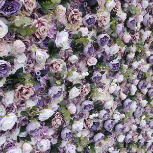 Fiori artificiali viola sfondo di seta artificiale decorazione parete del fiore arrotolare il pannello di sfondo per eventi di festa di nozze - Product Image 2