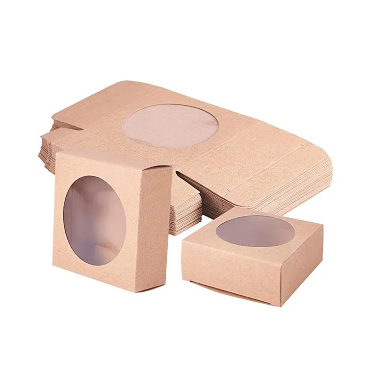 Faltbare quadratische braune Kraft boxen mit Fenster-Kraft-Geschenk box für handgemachte Seifenparty-Gunst-Leckereien
