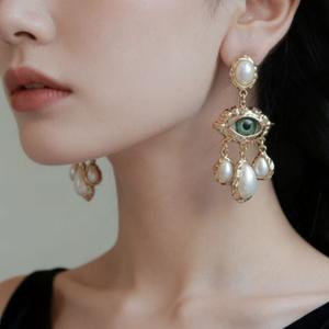 Boucles d'oreilles pendantes en alliage de zinc, imitation perle, forme goutte d'eau, serti clos, bijoux de fête pour femme - Product Image 4