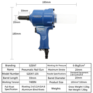Pistola <span class=keywords><strong>Remachadora</strong></span> Neumática Industrial SZENT-105 <span class=keywords><strong>para</strong></span> Remaches Ciegos de Aluminio - Product Image 6