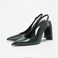 Vente en gros d'usine - Escarpins élégants pour femmes en cuir verni, à bout pointu, mode été, 9,5 cm, avec bordure dorée