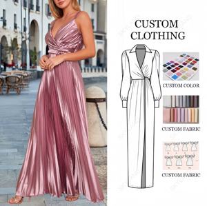 Lüks kadın kolsuz v yaka saten abiye yüksek kalite kat uzunluk tasarım - Product Image 1