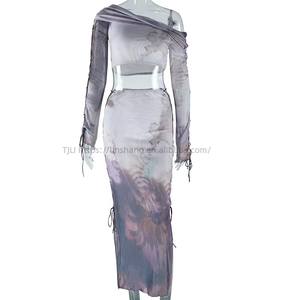 Women's One Shoulder <b>Tie</b> <b>Dye</b> Print Mesh Top & Skirt Side <b>Tie</b> up 2 Piece <b>Set</b> Clothing Women Fashion - Product Image 3