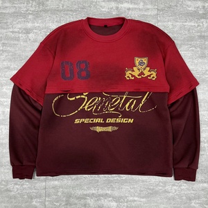 เสื้อยืดแขนยาวพิมพ์ลายแบบกำหนดเองขายส่ง เสื้อยืดโอเวอร์ไซส์ทรงวินเทจ ล้างสีแบบแอซิดวอช เสื้อยืดแขนยาวสองชั้น - Product Image 1