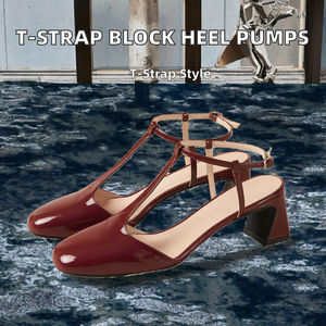 Zapatos de Oficina para Mujer con Tacón Cuadrado y Punta Redonda, Diseño Slingback con Correa en T, Tendencia de Moda, Parte Superior de PU, para Verano y Otoño, Tallas Grandes - Product Image 2