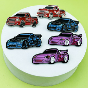 Broches en métal émaillé en forme de voiture de dessin animé, 20 mm, ensemble rose, bleu, rouge, pour chapeau, accessoires vestimentaires - Product Image 4