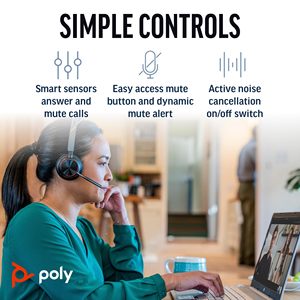 Tai nghe Poly Voyager FOCUS 2 UC (Plantronics) -Kết nối với PC/ Mobile qua USB-C USB-A hoặc 3.5mm-Hoạt động với Zoom nhóm - Product Image 5