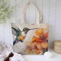 Sac fourre-tout réutilisable HUIMEI Série Colibris avec longue poignée, impression personnalisée, toile de coton, taille et couleur personnalisables