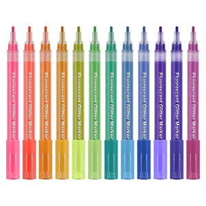 Nieuwe Populaire 12 Kleuren Fluorescerende Glitter Markeerstift Met Fijne Tip Praktisch Voor Student Tekenen En Kunst Journaling - Product Image 5