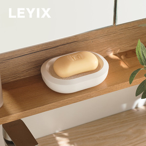 Junzo Soap Dish Oval White Plastic Self Drain For Bathroom Desktop Countertop Home Use - Product Image 1