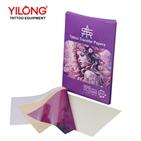 Yilong 100 feuilles/boîte Papier thermique rose Pochoir de tatouage temporaire Motif carré Haute qualité Modèle 1900229 Tatouages personnalisables