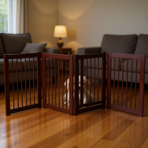 Barrière pliante pour animaux de compagnie en bois, 30 pouces, 4 panneaux, finition cerisier, utilisation intérieure - Product Image 2