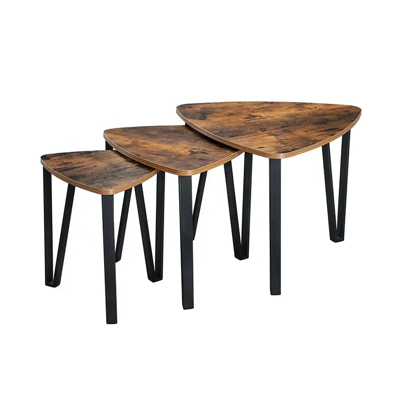 Meja kopi bersarang kayu antik Modern, Set Display 3 bagian untuk ruang tamu atau Bar desain Veneer OEM furnitur rumah