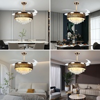 Ventilateur de plafond moderne de luxe de 42 pouces avec éclairage intérieur doré, lampe LED rétractable et pales à 3 couleurs, style lustre