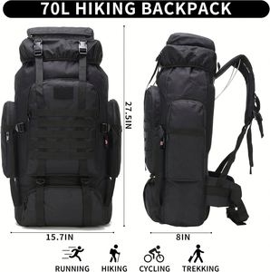 Sac à dos de randonnée unisexe en denim et nylon 70L/100L, sac à dos de camping Molle 3 jours pour l'escalade - Product Image 2