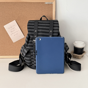 <b>Black</b> Gray Striped <b>Backpack</b> With Laptop Compartment School College Rucksack Multi Pocket Design - Product Image 4