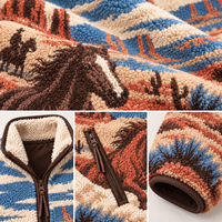 Veste d'hiver en sherpa jacquard de style western pour homme, fermeture éclair intégrale, manteau en polaire chaud, décontracté pour l'extérieur, fabricant OEM ODM