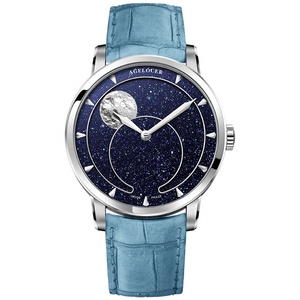 Montre <span class=keywords><strong>AGELOCER</strong></span> originale à phases de lune en aventurine bleue 29,51 jours, cadeau d'anniversaire pour homme - Product Image 1