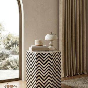 Solid Wood Modern Chevron Nightstand with Drawer Side <b>Table</b> <b>Bedside</b> Cabinet Accent <b>Table</b> for Bedroom Apartment Living Room - Product Image 1
