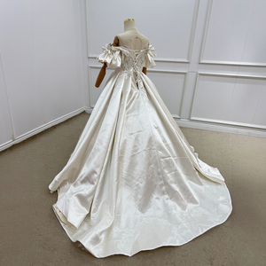 Vestidos de niña de las flores Wn1788 de satén color marfil, largos hasta el suelo, con lazo, manga abullonada y cuentas, 100% poliéster, para fiestas de cumpleaños - Product Image 5