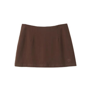 Jupe courte brodée taille plus pour femme Runqi, couleur unie, satin marron, taille naturelle N9177 - Product Image 1